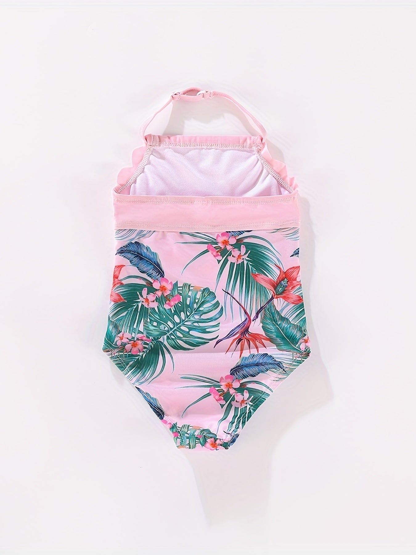 Toddler Girls Flowers Graphic Ruffle Trim Halter Swimsuit