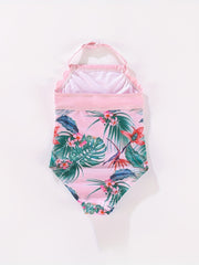 Toddler Girls Flowers Graphic Ruffle Trim Halter Swimsuit