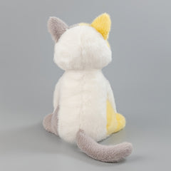 Fluffy Grey and Yellow Plush Cat Toy with Expressive Eyes