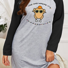 Casual Nightdress Women's Plus Letter Graphic Raglan Sleeve
