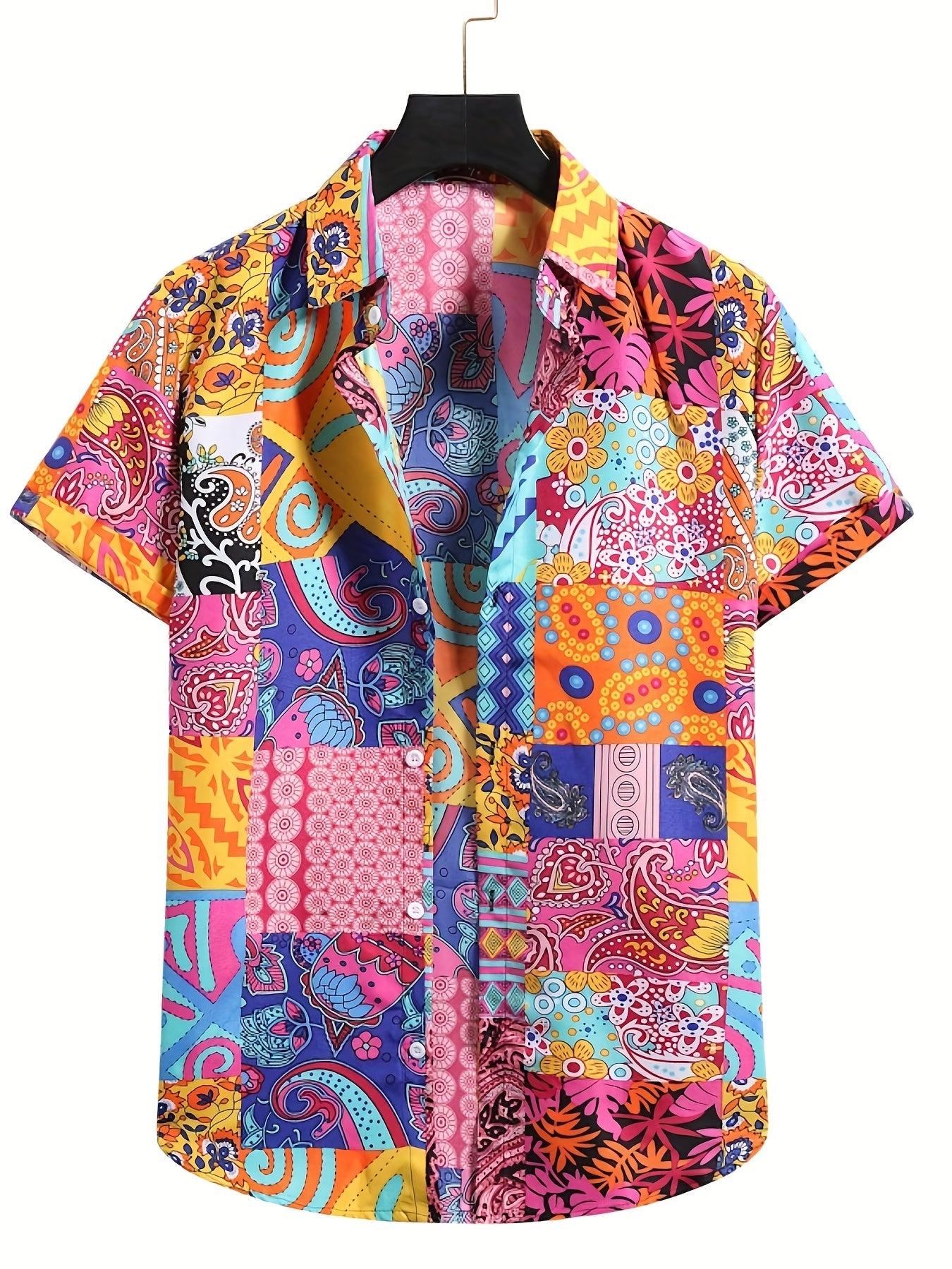 Men's Colorful Print Casual Short Sleeve Shirt for Summer Vacation