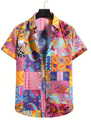 Men's Colorful Print Casual Short Sleeve Shirt for Summer Vacation