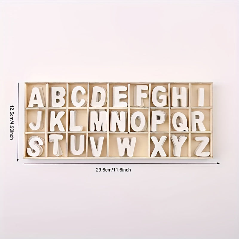 130pcs Wooden Craft Letters with Storage Tray Set Unfinished Alphabet for Kids