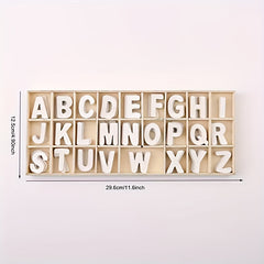 130pcs Wooden Craft Letters with Storage Tray Set Unfinished Alphabet for Kids