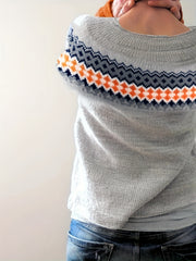Block Crew Neck Pullover Sweater Long Sleeve Casual Knitwear
