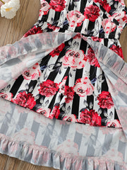 Girls Flower Print Ruffled Cami Dress Skort for Summer Holiday Party