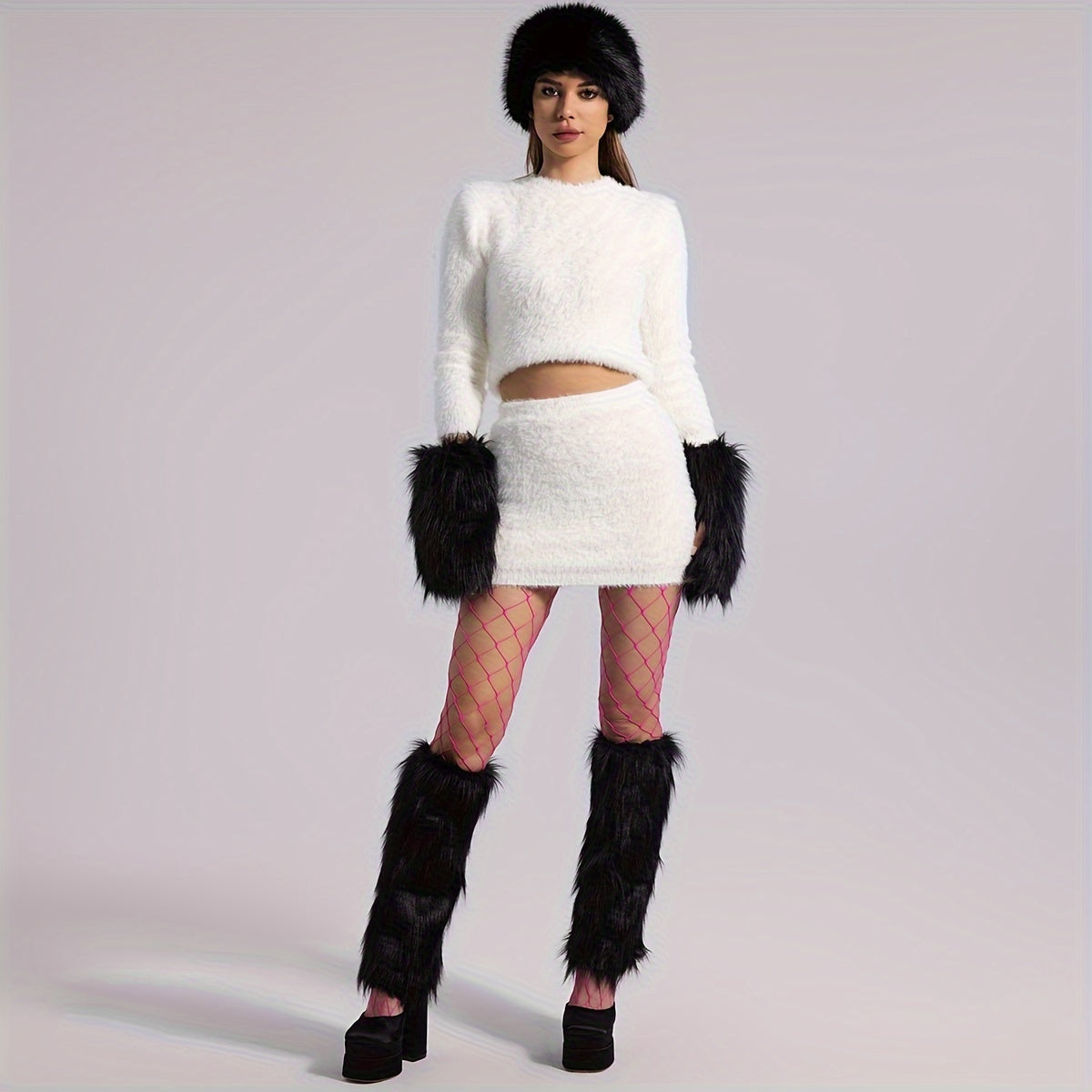 Solid Fuzzy Leg Warmers Warm Knee High Socks Women's Stockings