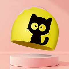 Cat Print Children's Swimming Cap High Elastic Silicone Waterproof
