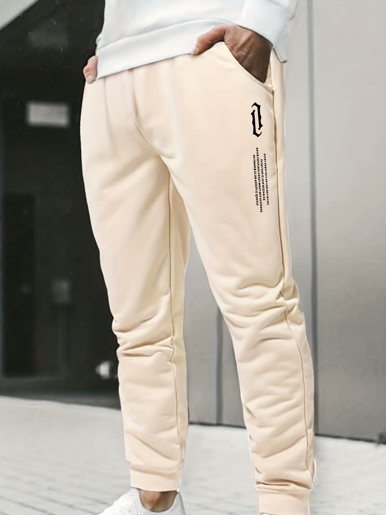 Letter Print Men's Drawstring Sweatpants Pocket Casual Comfy Jogger Pants