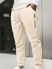 Letter Print Men's Drawstring Sweatpants Pocket Casual Comfy Jogger Pants