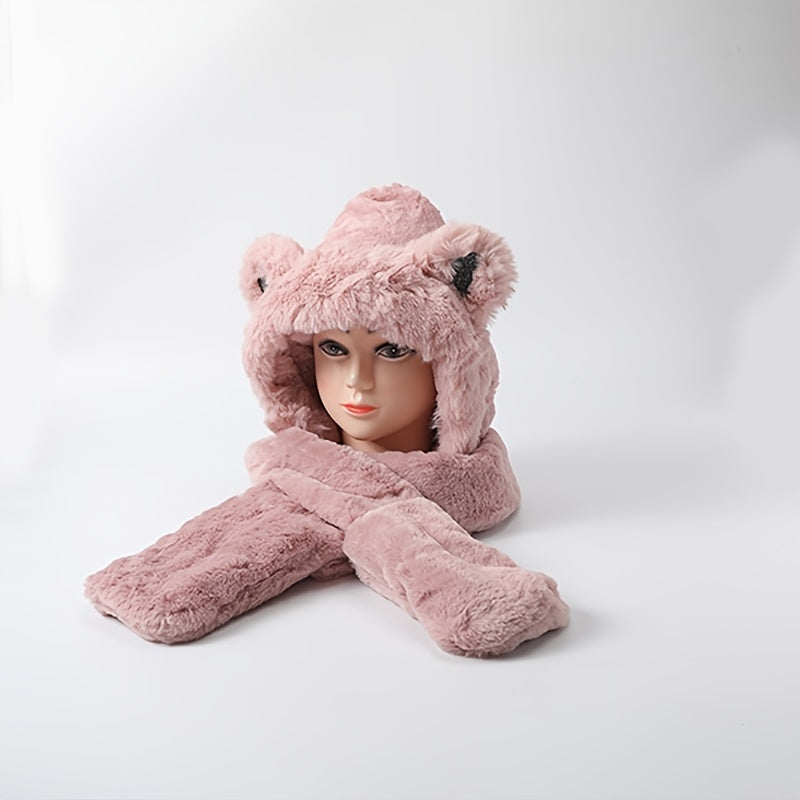Bear Hat Gloves Scarf Hat Winter Warm Animal Theme Hat Women Girls