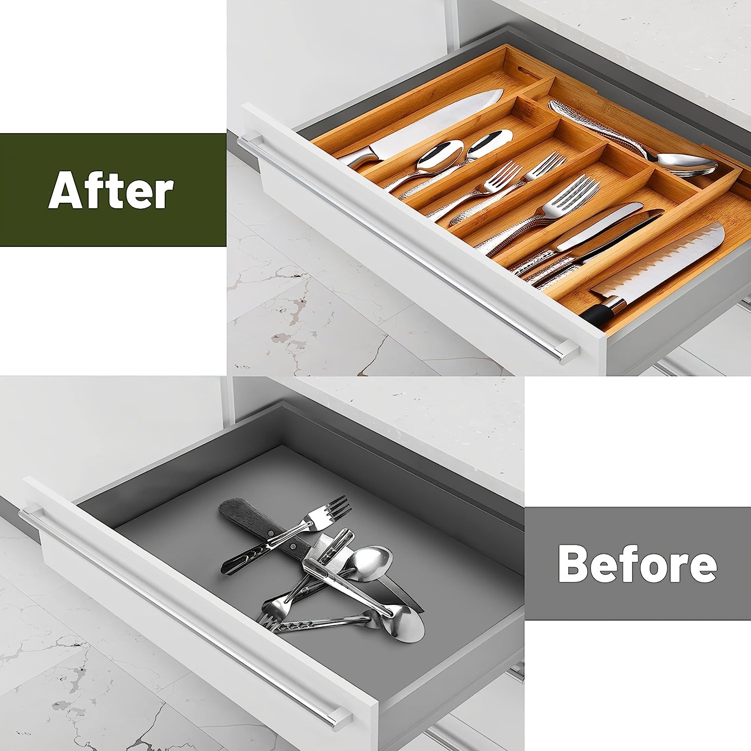 Bamboo Expandable Utensil Holder Drawer Organizer Adjustable Cutlery Tray