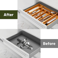 Bamboo Expandable Utensil Holder Drawer Organizer Adjustable Cutlery Tray