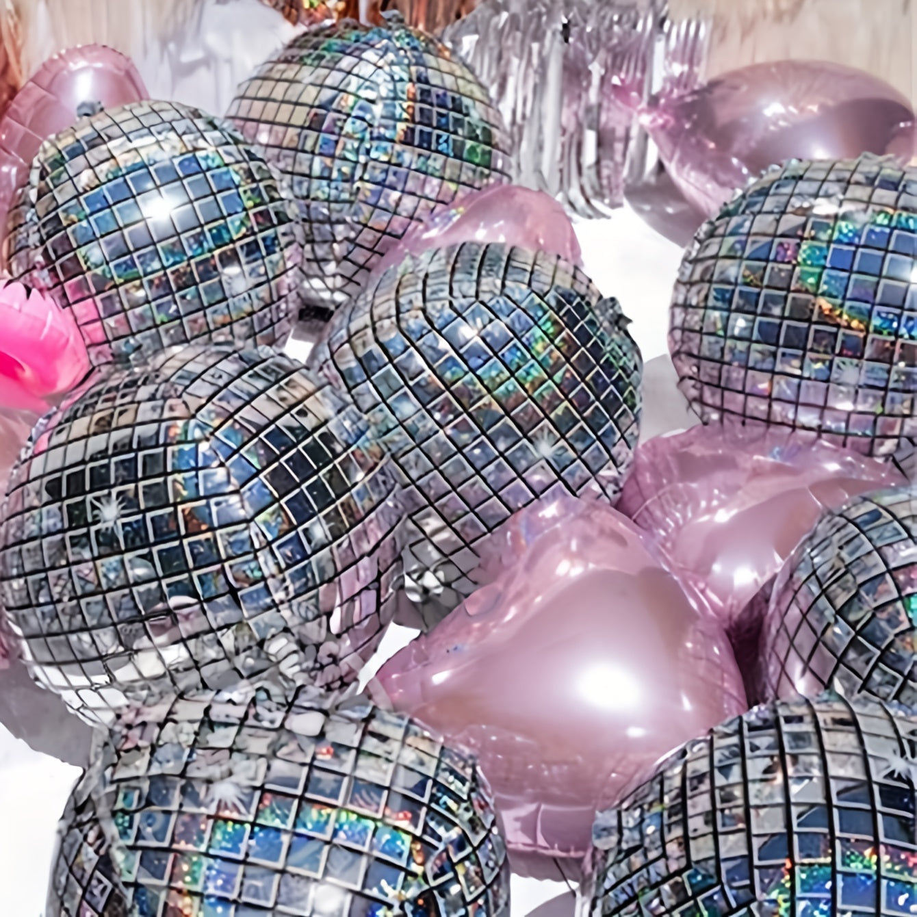 Disco Balloon Five Pink Love Shape Balloons Set