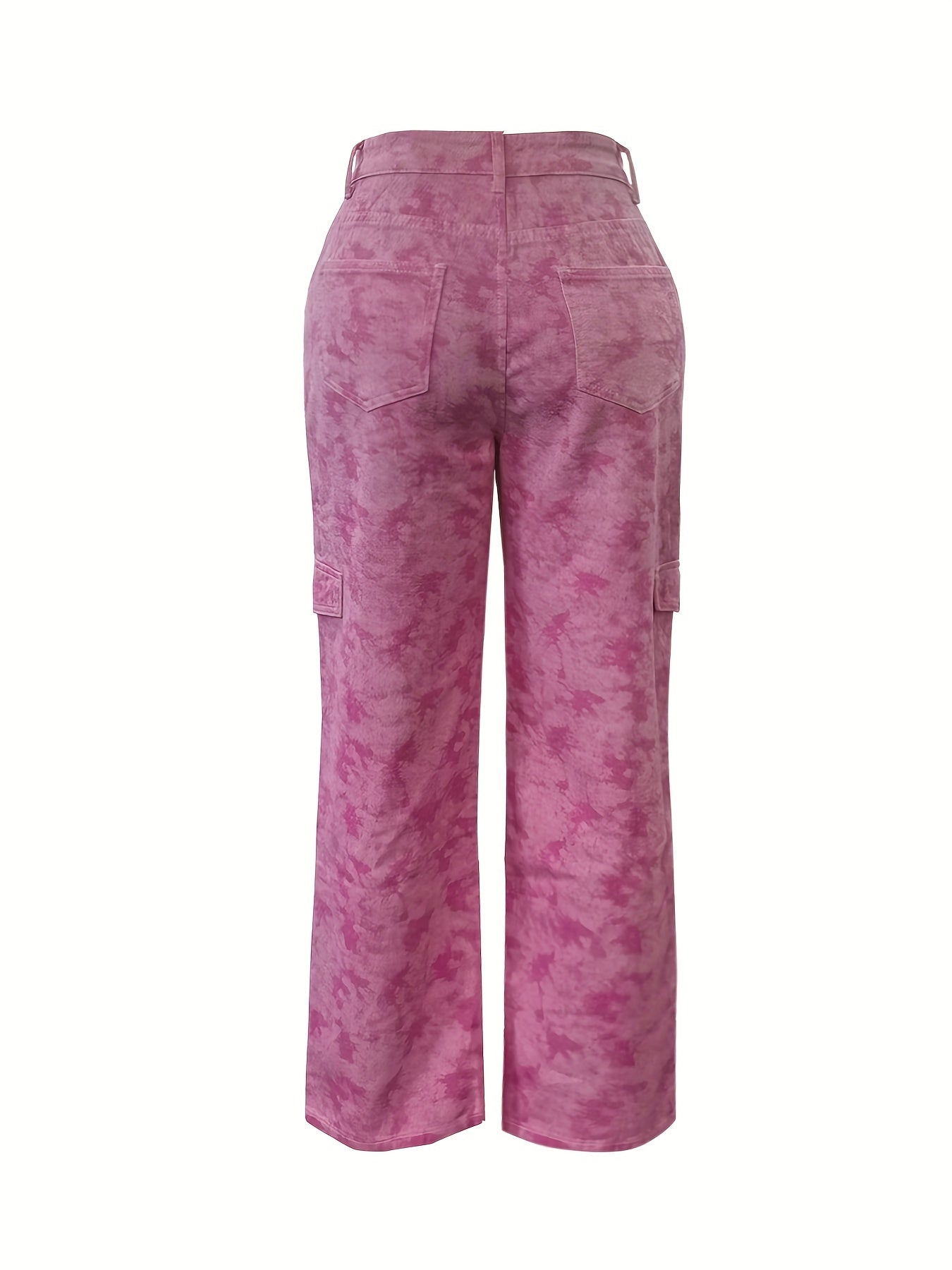 Pink Tie Dye Print Jeans Loose Casual Straight Leg Denim Pants