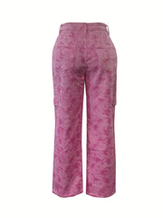 Pink Tie Dye Print Jeans Loose Casual Straight Leg Denim Pants