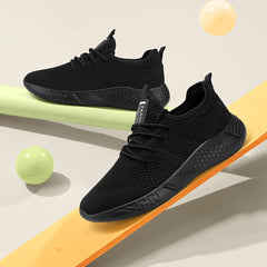 Solid Knitted Running Sports Sneakers Lace Up Mesh Outdoor Woven Sneakers