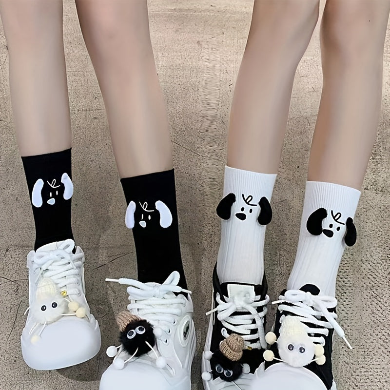 2 Pairs Dog Pattern Socks Comfy & Mid Tube Socks Women's Stockings