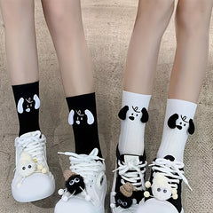 2 Pairs Dog Pattern Socks Comfy & Mid Tube Socks Women's Stockings