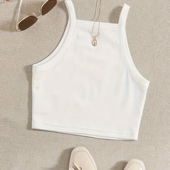 Ribbed Crop Spaghetti Strap Top Y2K Sexy Sleeveless Cami Top