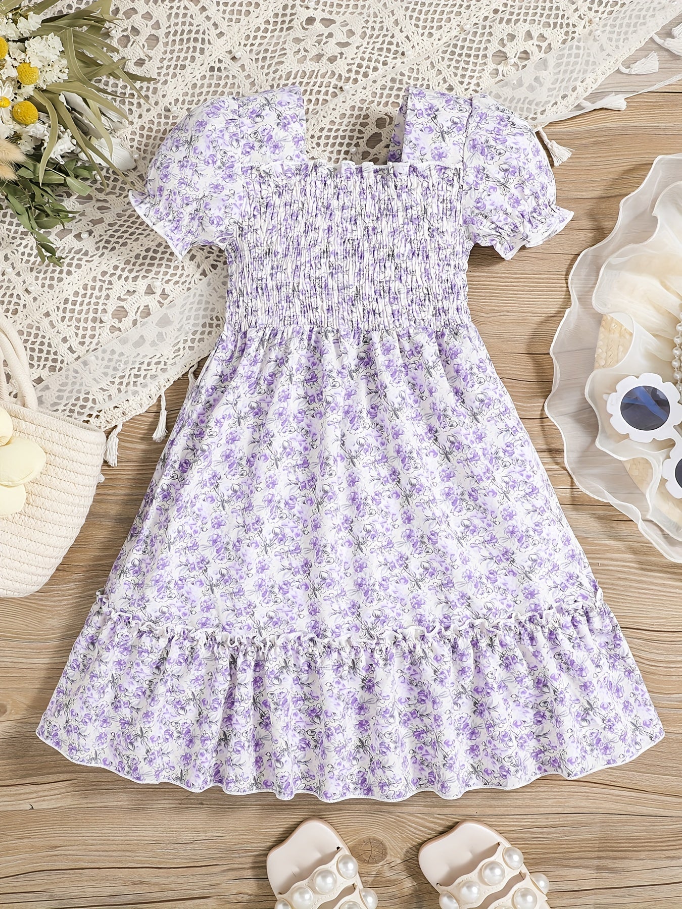 Girls Floral Short Sleeve Summer Dress