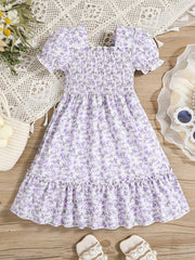 Girls Floral Short Sleeve Summer Dress