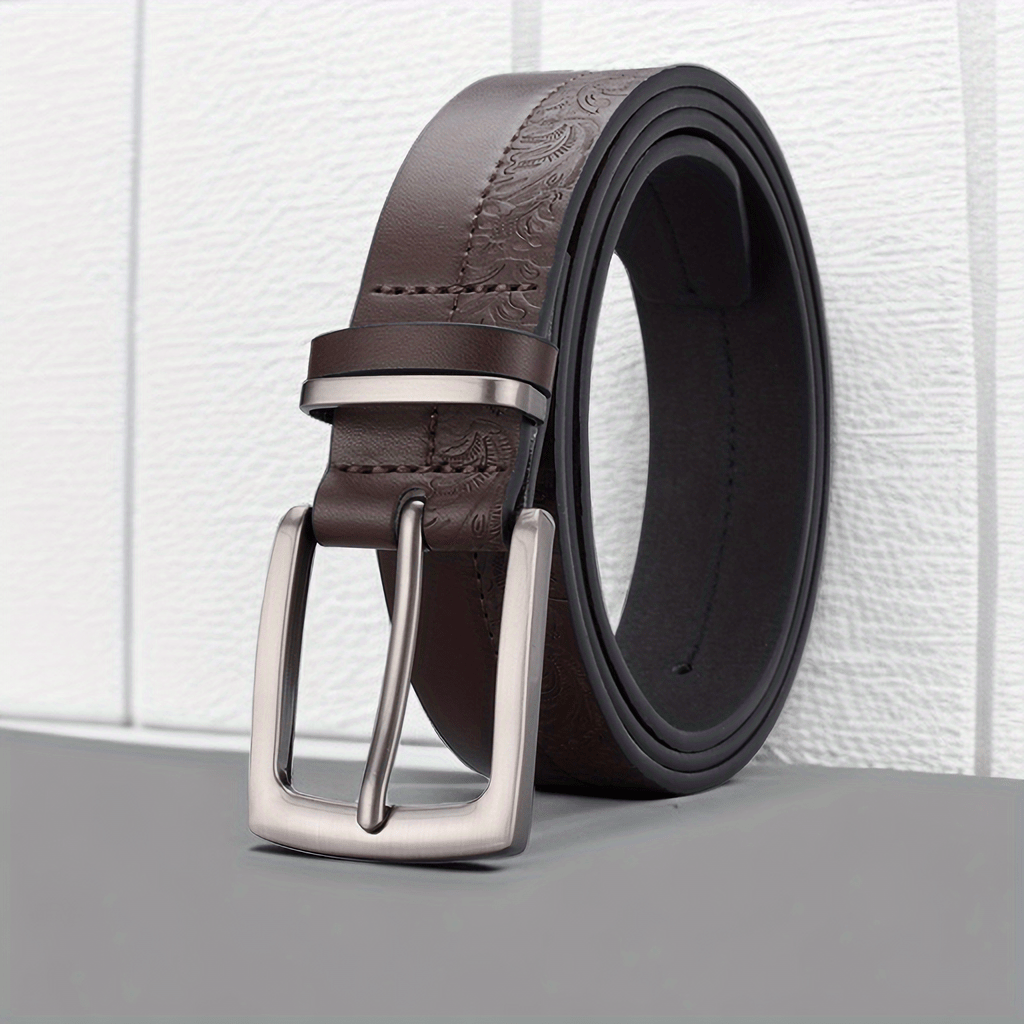 Men's Retro Flowers Pattern Buckle Belt Decorative Accessories