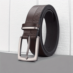 Men's Retro Flowers Pattern Buckle Belt Decorative Accessories