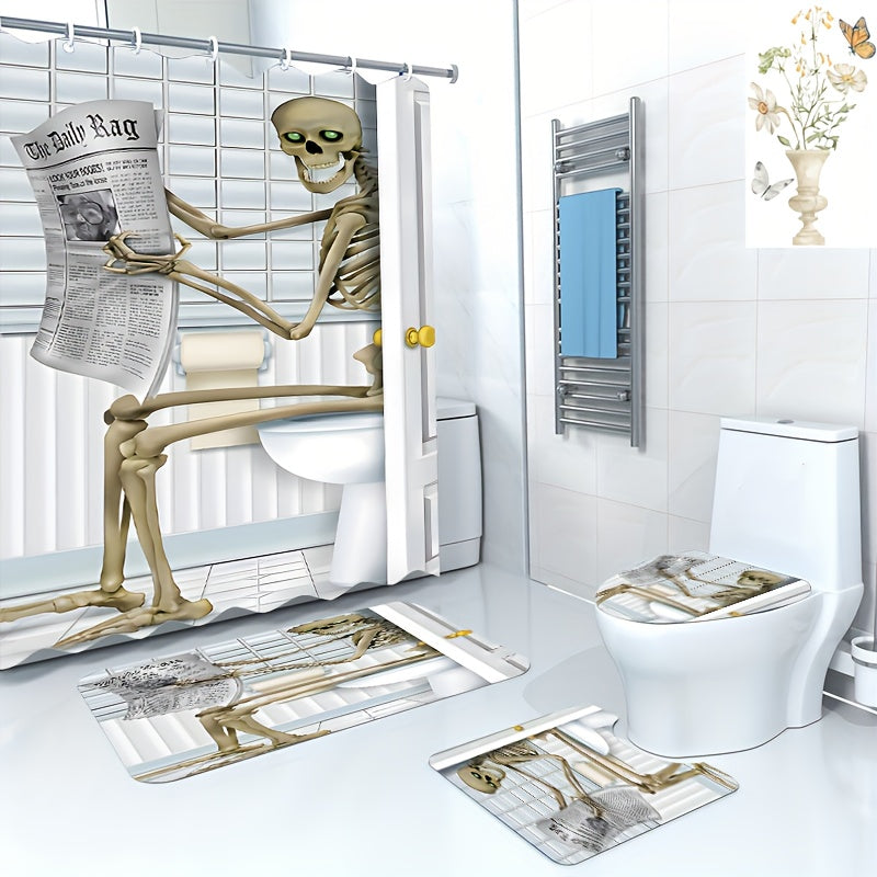 5pcs Skull Halloween Shower Curtain Set with 12 Hooks