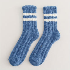 5 Pairs Striped Fuzzy Socks Comfy & Warm Mid Tube Socks Women's