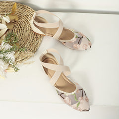 Floral Embroidered Lace Flat Sandals Cross Strap Slip On Shoes
