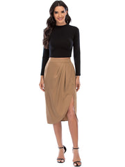 High Waist Split Knee Length Skirts Casual Bodycon Ruched