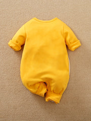 Lion Printed Long-sleeved Cotton Bodysuit with 3D Ears