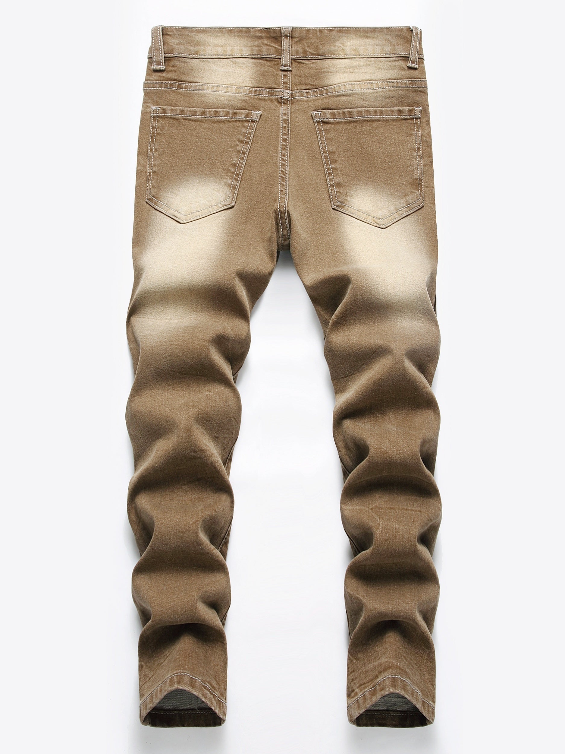 Boys Ripped Olive Brown Jeans Skinny Slim Fit Washed Denim Long Pants