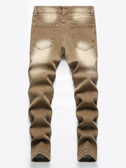 Boys Ripped Olive Brown Jeans Skinny Slim Fit Washed Denim Long Pants