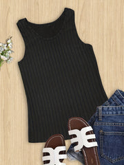 Ribbed Tank Top Round Neck Stretch Vest