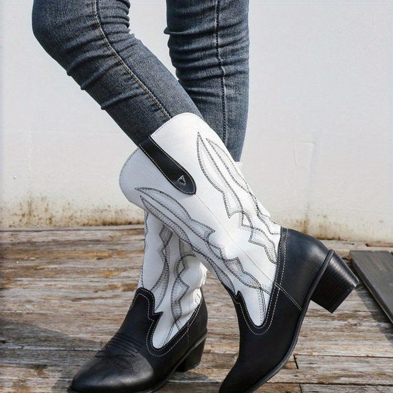Women's Retro Western Boots Pointed Toe Chunky Heel Cowgirl Boots