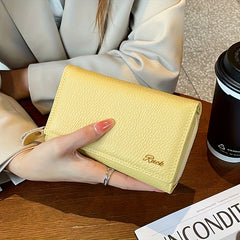 Yellow Leather Women's Wallet with Snap & Zippered Pockets
