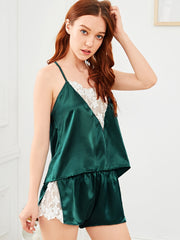 Lace Stitching Pajama Set Sleeveless Top & Shorts Women's Sleepwear