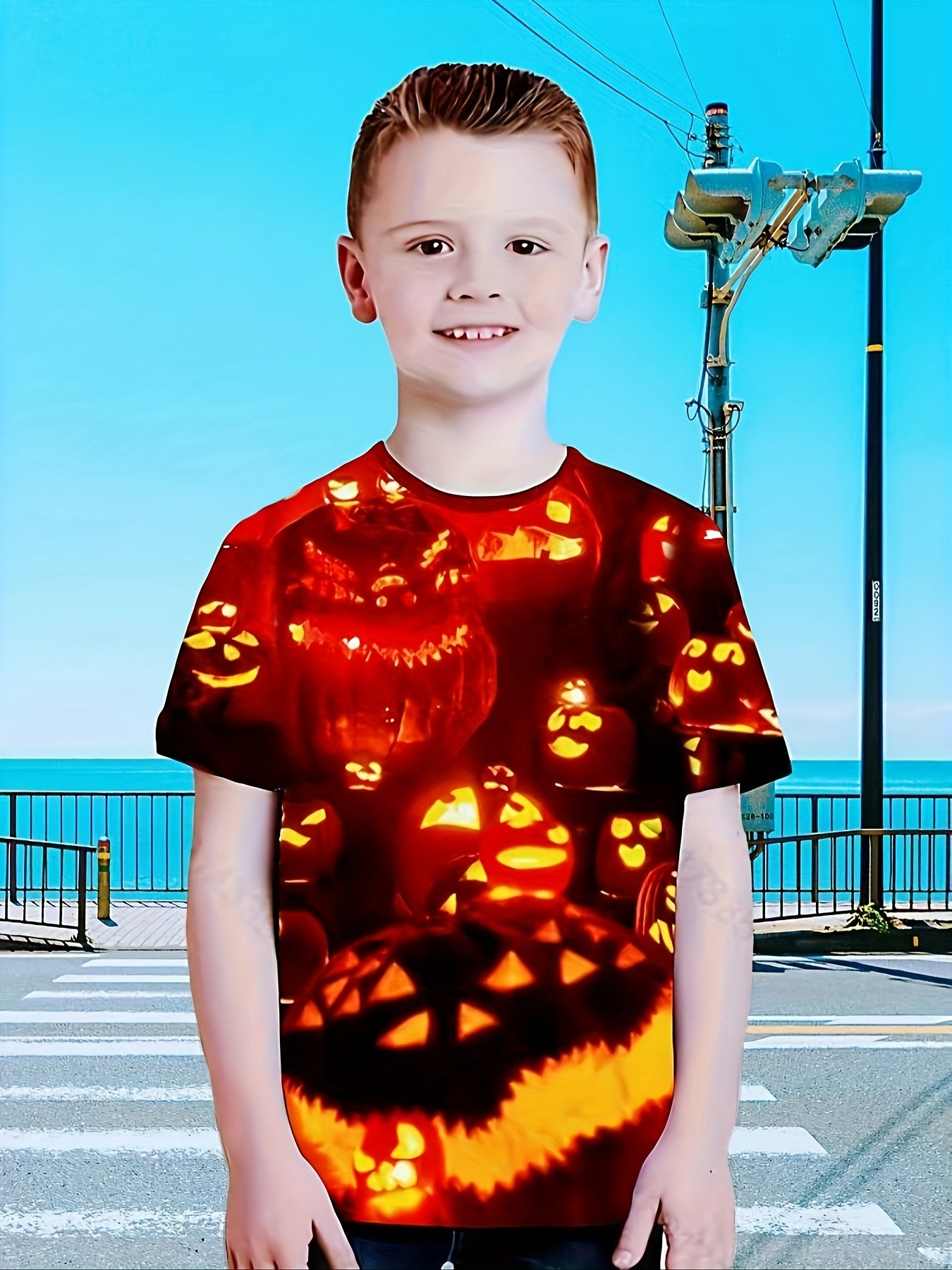 Kids Halloween Pumpkin Face 3D Print Casual T-shirt