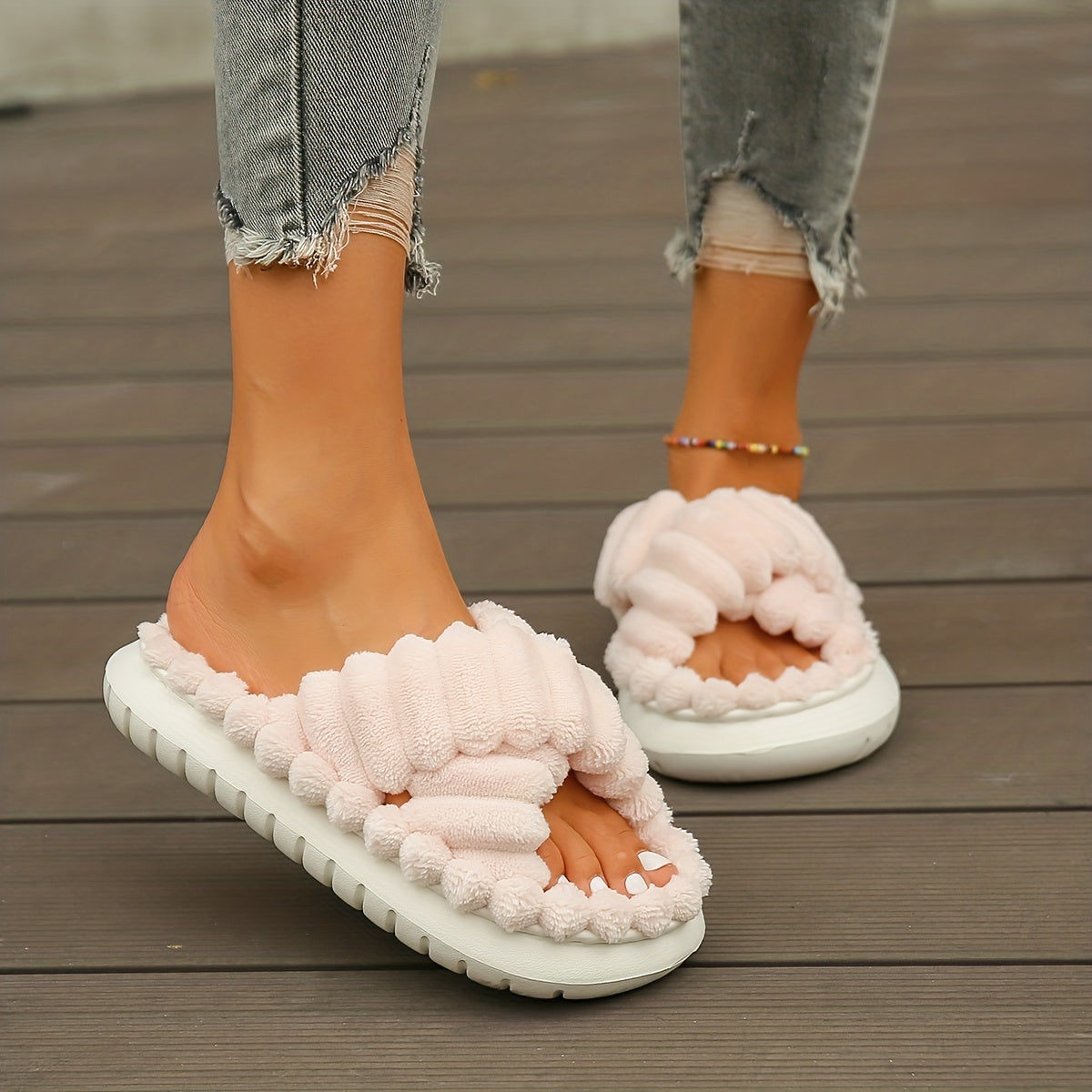 Women's Criss Cross Strap Flatform Slippers Indoor Non Slip Shoes