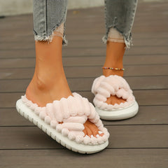 Women's Criss Cross Strap Flatform Slippers Indoor Non Slip Shoes