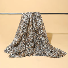 Leopard Print Wrinkle Scarf Long Shawl Windproof Head Wrap