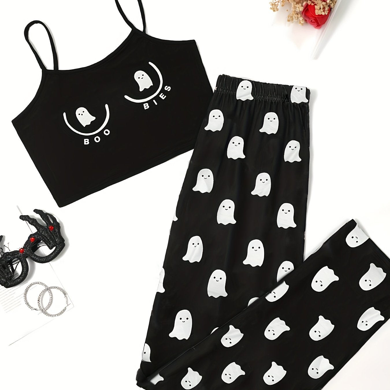 Ghost Print Pajama Set Halloween Sleeveless Cami Top & Shorts