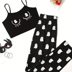 Ghost Print Pajama Set Halloween Sleeveless Cami Top & Shorts