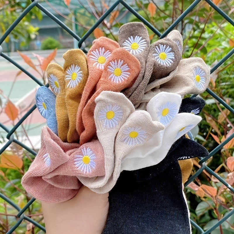 10 Pairs Boat Socks & Soft Floral Embroidered Cotton Socks Women's Stockings