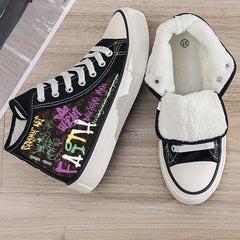 Faith Graffiti Print Plush Lined Chunky Canvas Sneakers