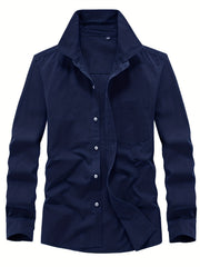 Men's Solid Shirt With Chest Pocket Button Up Long Sleeve Shirt