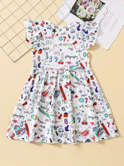 Girl's School Themed Cartoon Dress Stretch Flying Sleeve