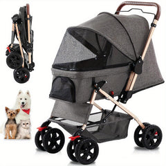 Pet Dog Stroller For Cats & Dogs, Weather Cover, Storage Basket
